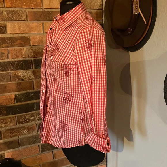 Red & White Checkered Headdress Button Down Shirt M - Picture 4 of 8